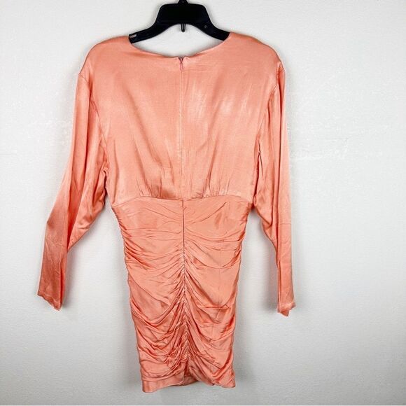 Bardot Orange Karissa Scruch Long Sleeve V-Neck Dress Mini Size Medium 6 - Picture 3 of 8